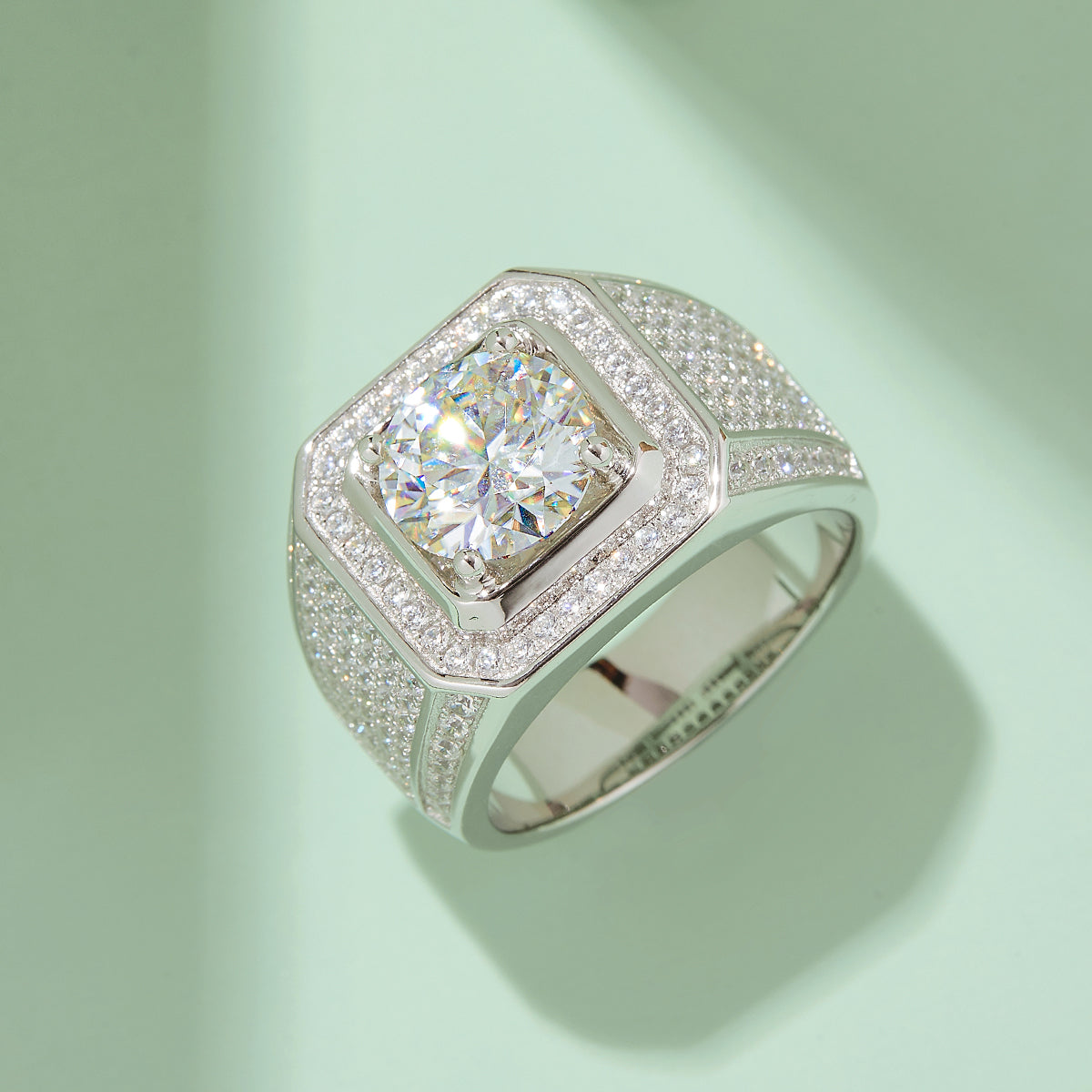 3.0 CT D Color Moissanite Rugged Men's Band in White Gold Plated Sterling Silver#2