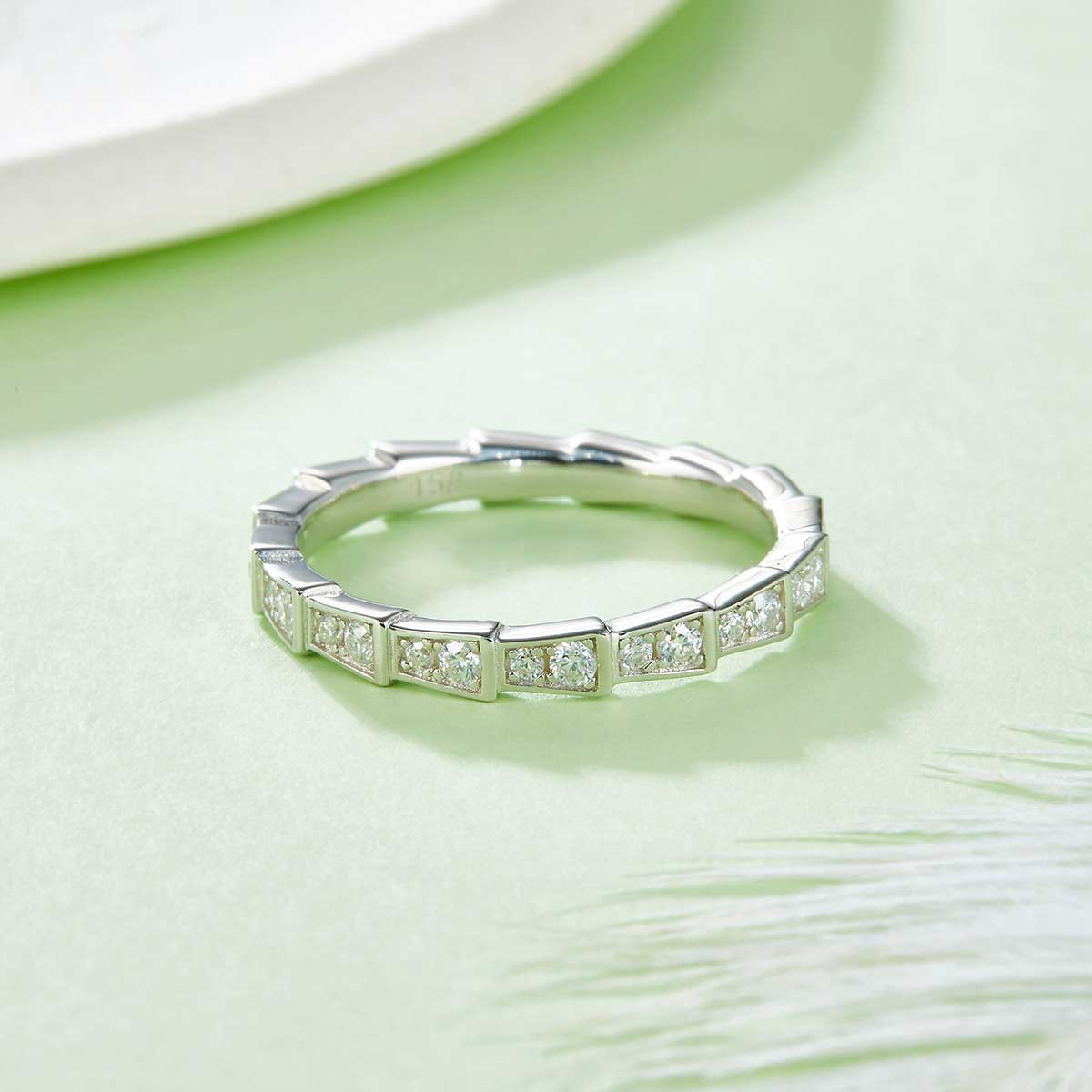 0.5 CT D Color Moissanite Melee Mechanical Snake Ring in White Gold Plated Sterling Silver#6
