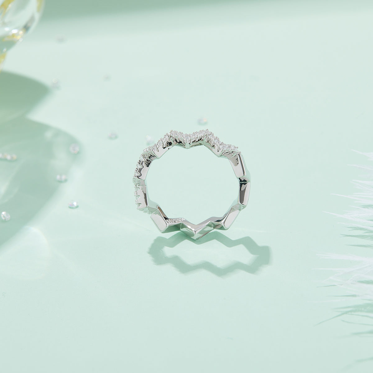 Z-Shaped Moissanite Melee Ring Guard in White Gold Plated Sterling Silver#5