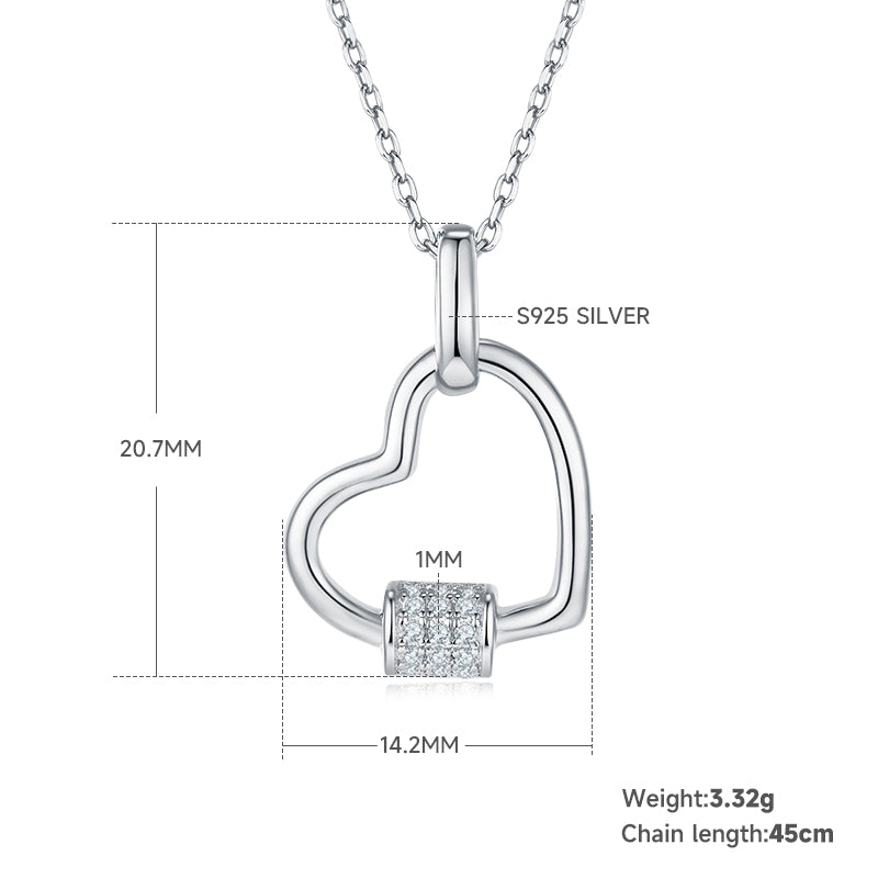 0.1 CT D Color Moissanite Melee Lock Heart Pendant in Sterling Silver#3