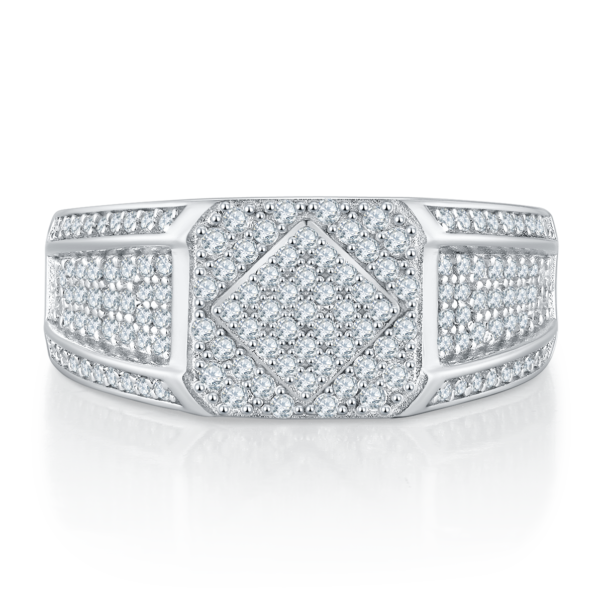 0.94 CT D Color Moissanite Melee Halo Men's Band in White Gold Plated Sterling Silver#2