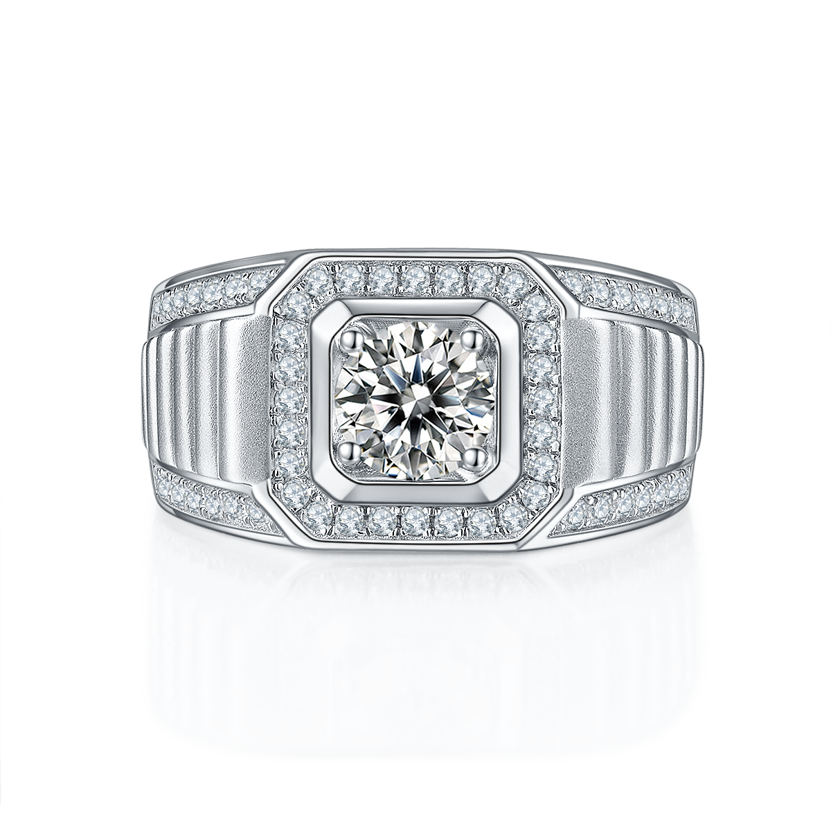 1.0 CT D Color Moissanite Classic Gentleman Men's Band in White Gold Plated Sterling Silver#7
