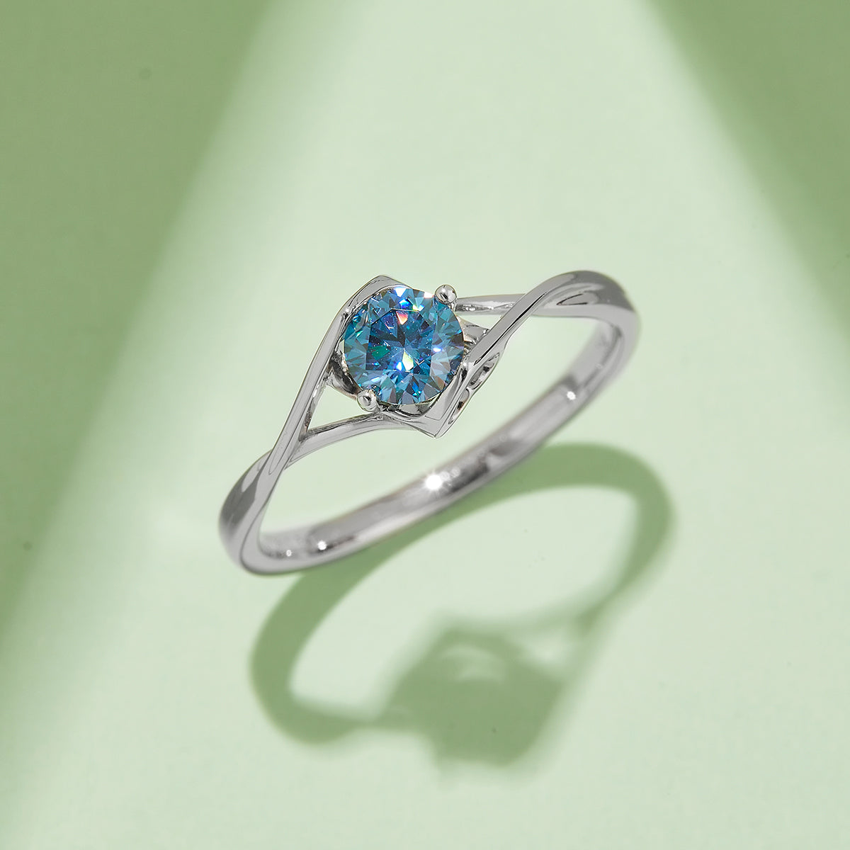 0.5 CT D Color Moissanite Angel Kiss Twisted Shank Ring in White Gold Plated Sterling Silver#10