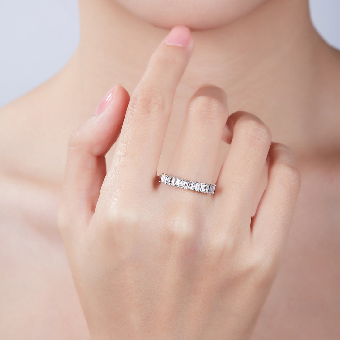 1.0 CT D Color Emerald Cut Moissanite Custom Eternity Band in White Gold Plated Sterling Silver#2