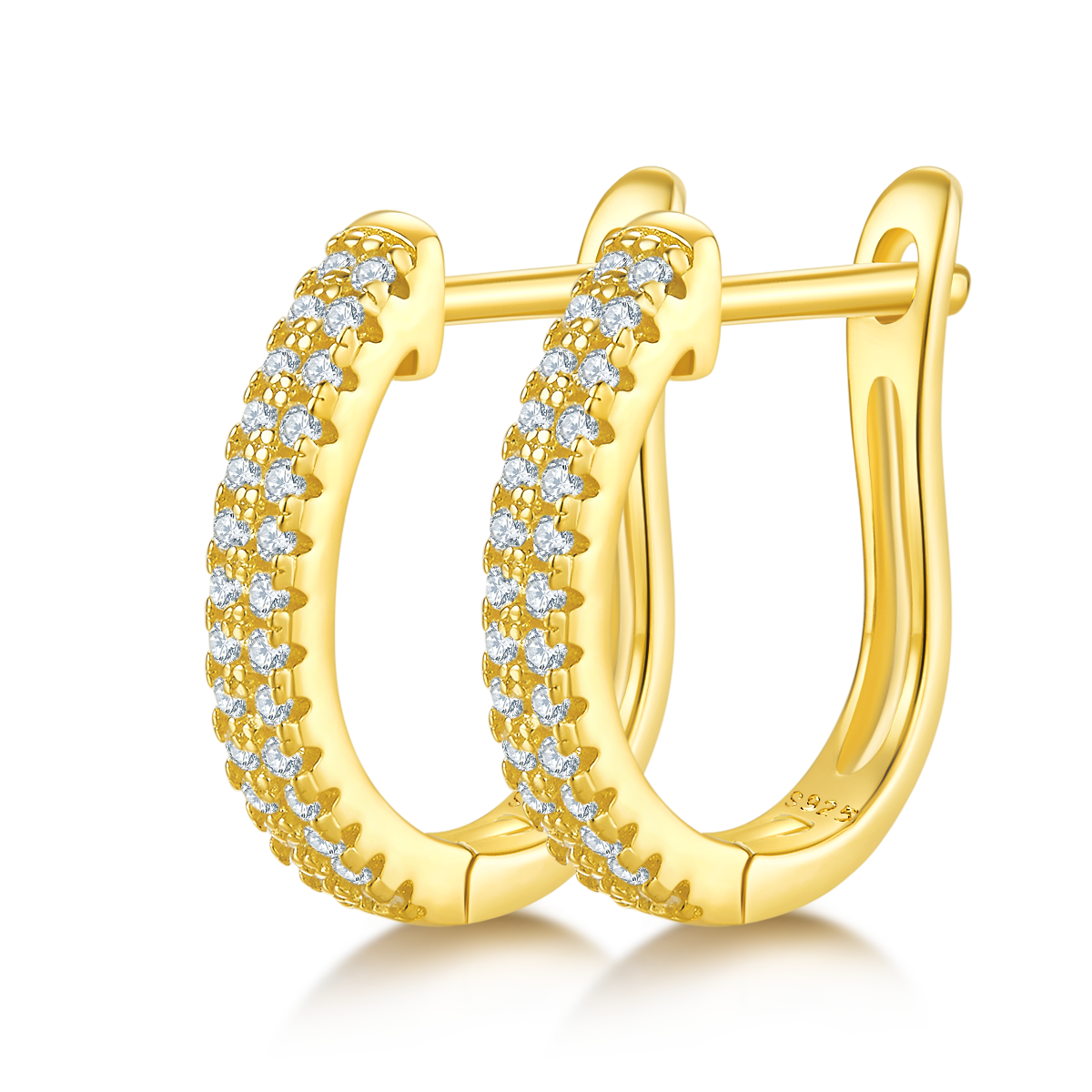 0.28 CT D Color Moissanite Melee Double Row Half Hoop Earrings in Sterling Silver#5