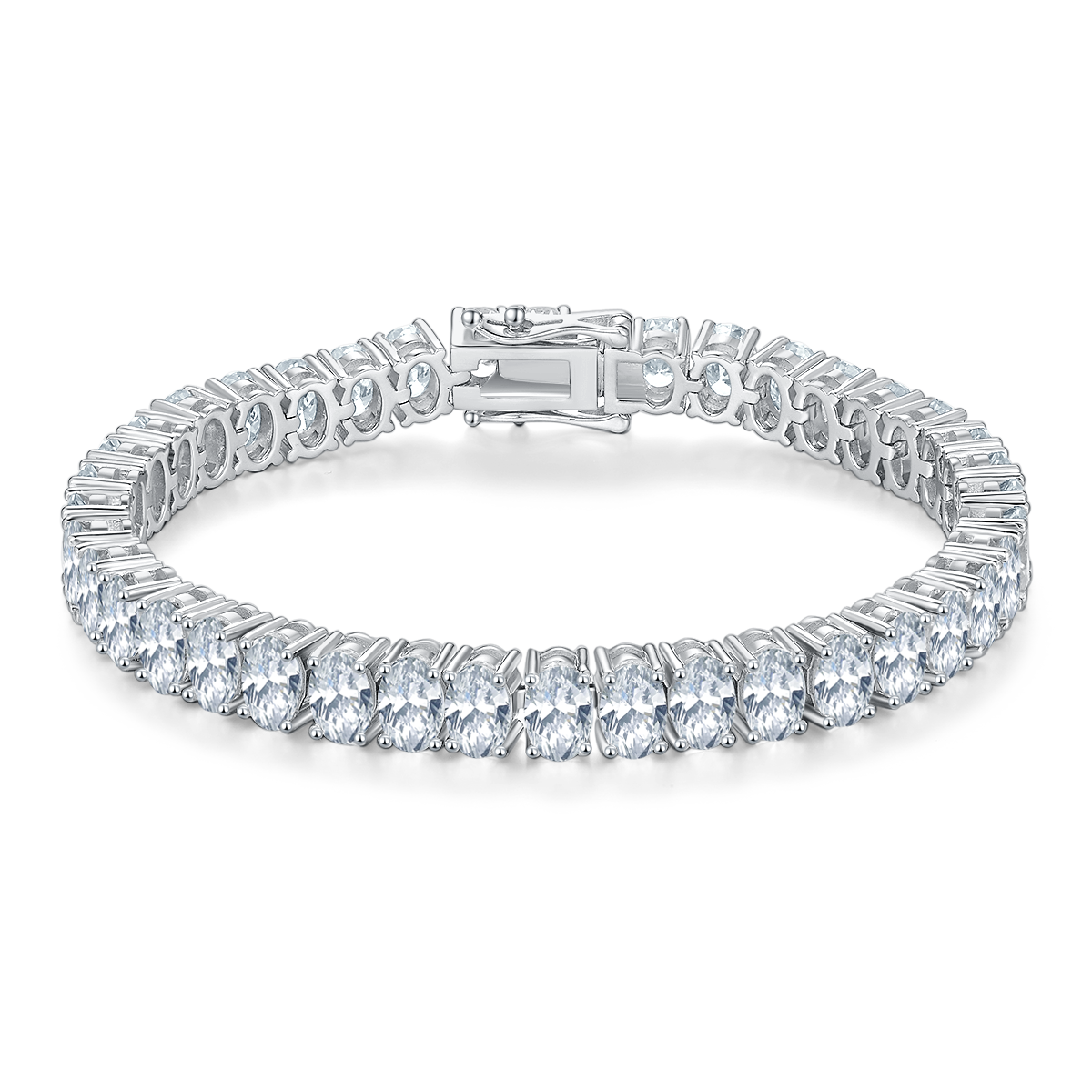 D Color VVS Moissanite Cluster Tennis Bracelet (Oval Cut, 0.5 CT Each) in White Gold Plated Sterling Silver#1