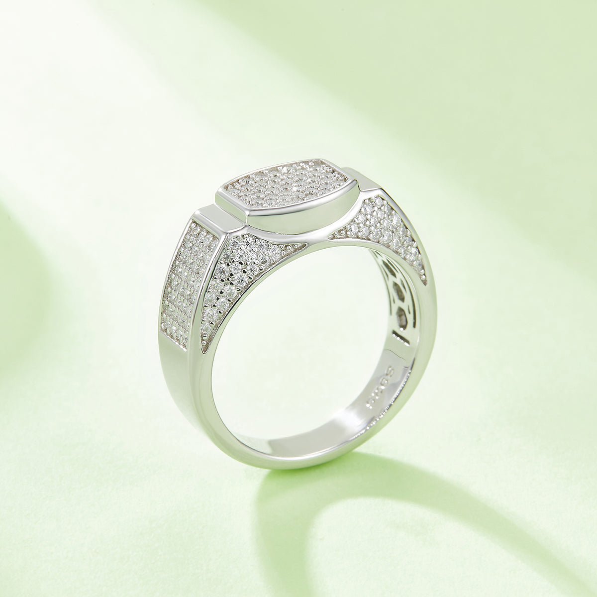 0.95 CT D Color Moissanite Melee Halo Men's Band in White Gold Plated Sterling Silver#4