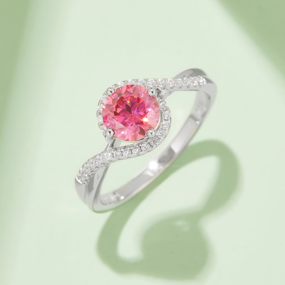 1.0 CT D Color Moissanite Angel Eyes Custom Ring in White Gold Plated Sterling Silver#9