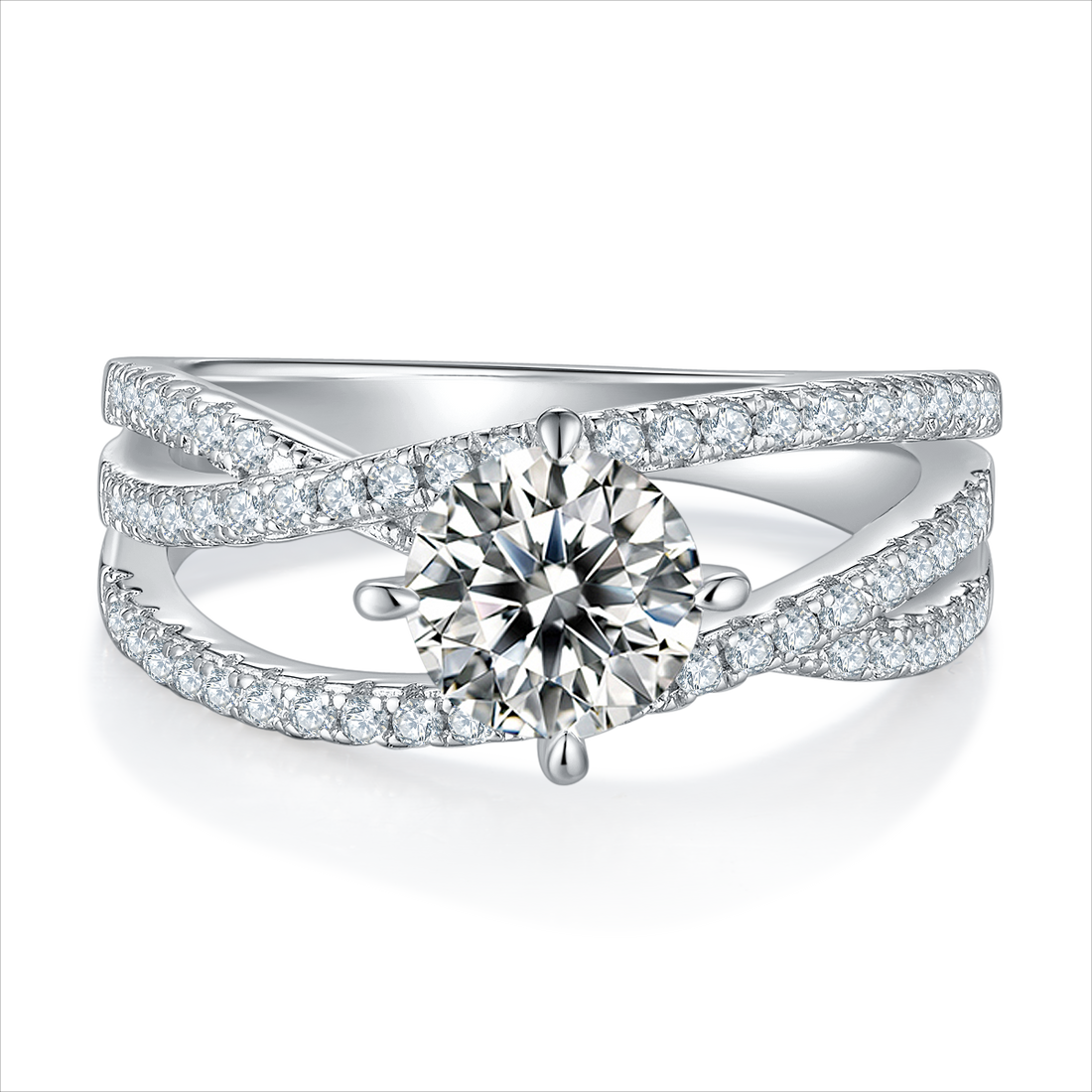 1.0 CT D Color Moissanite Past Present Future Ring in White Gold Plated Sterling Silver#5