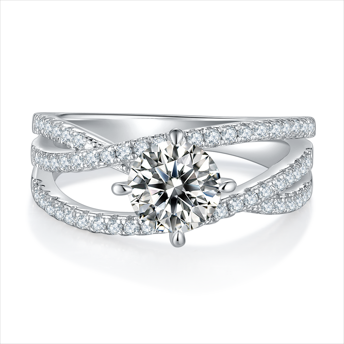 1.0 CT D Color Moissanite Past Present Future Ring in White Gold Plated Sterling Silver#5