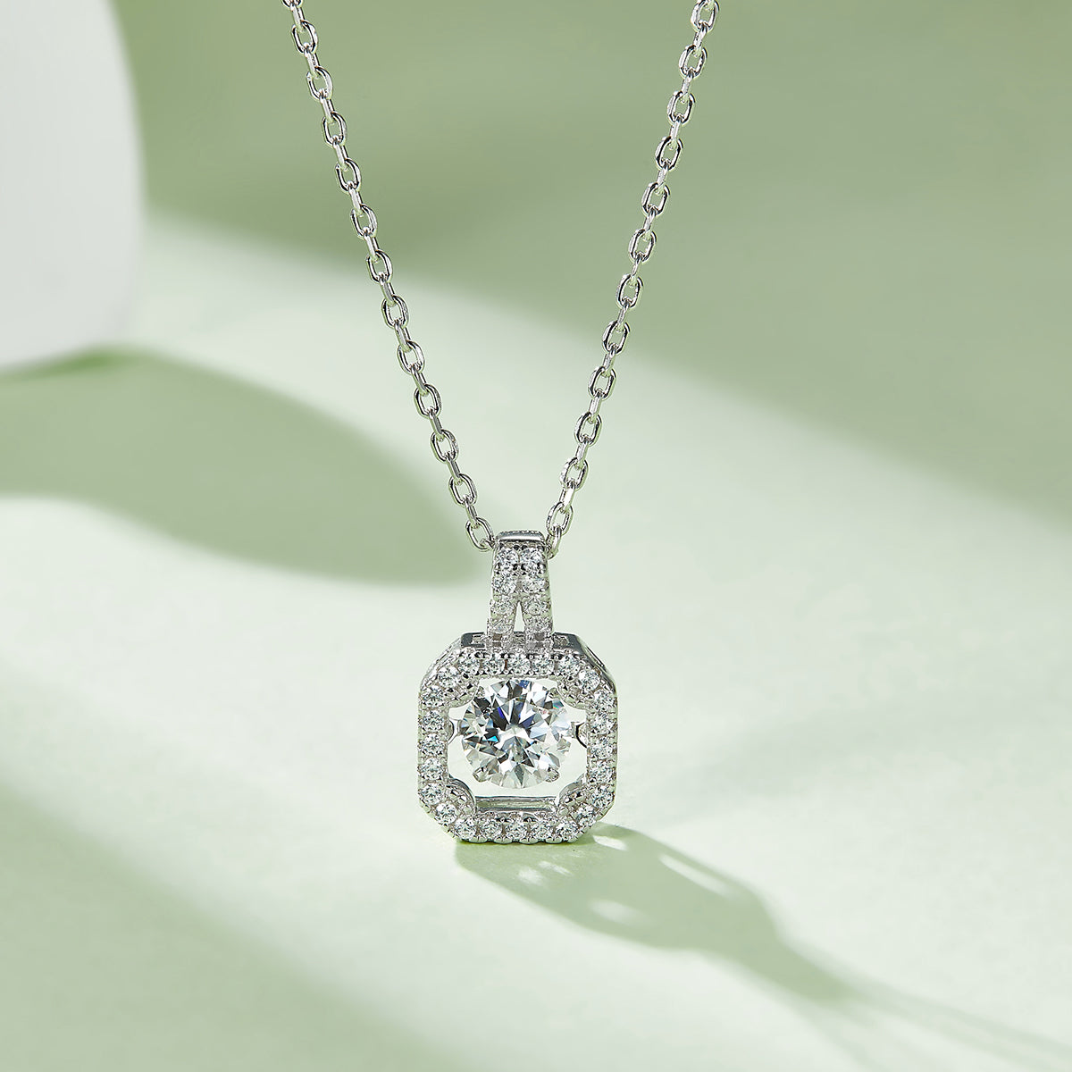 0.5 CT D Color Dancing Princess Cut Moissanite Necklace in White Gold Plated Sterling Silver#3