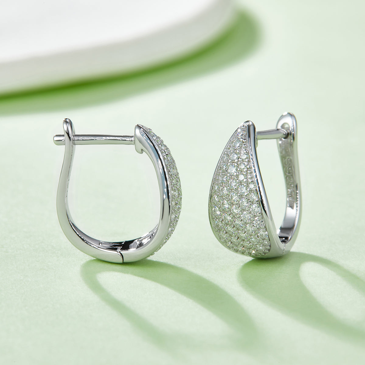 0.57 CT D Color Moissanite Melee 5-Row Half Hoop Earrings in Sterling Silver#6