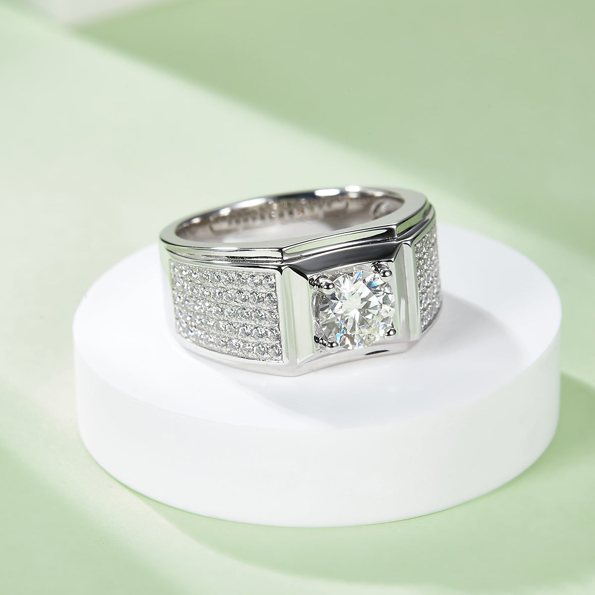 1.0 CT D Color Moissanite Rugged Men's Band in White Gold Plated Sterling Silver#4