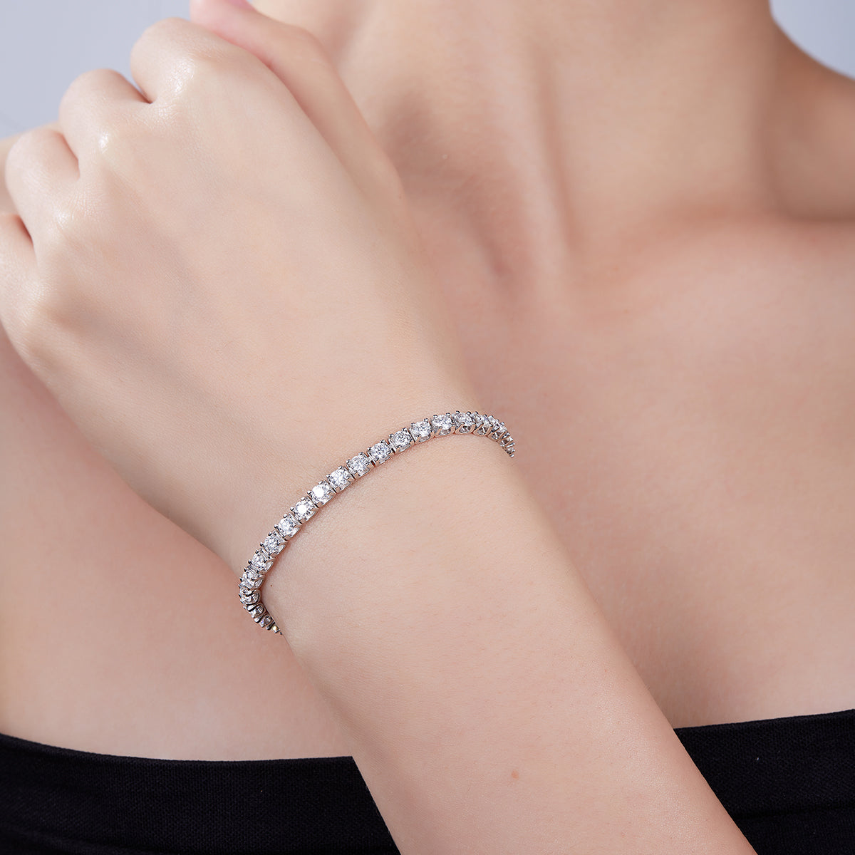 D Color Moissanite Classic Peg Head Tennis Bracelet in 18K White Gold Plated Sterling Silver#6