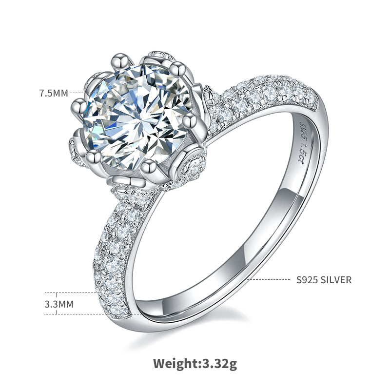 1.5 CT D Color Moissanite Flora Halo Straight Shank Custom Ring in White Gold Plated Sterling Silver#4