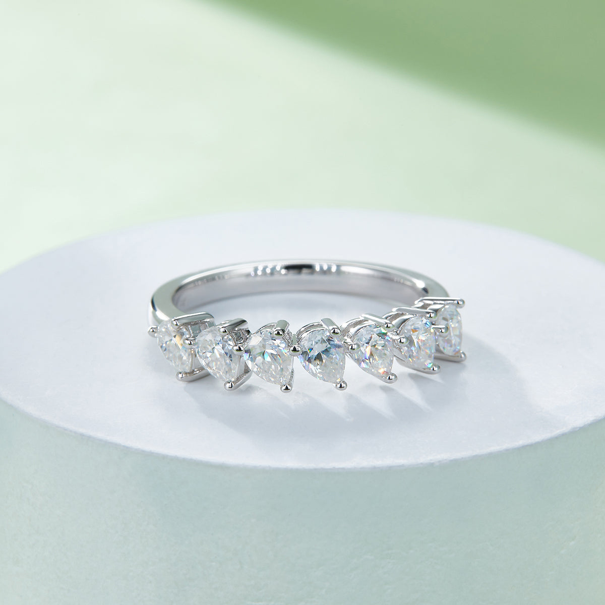 2.1 CT D Color Pear Cut Moissanite Eternity Band in White Gold Plated Sterling Silver#6