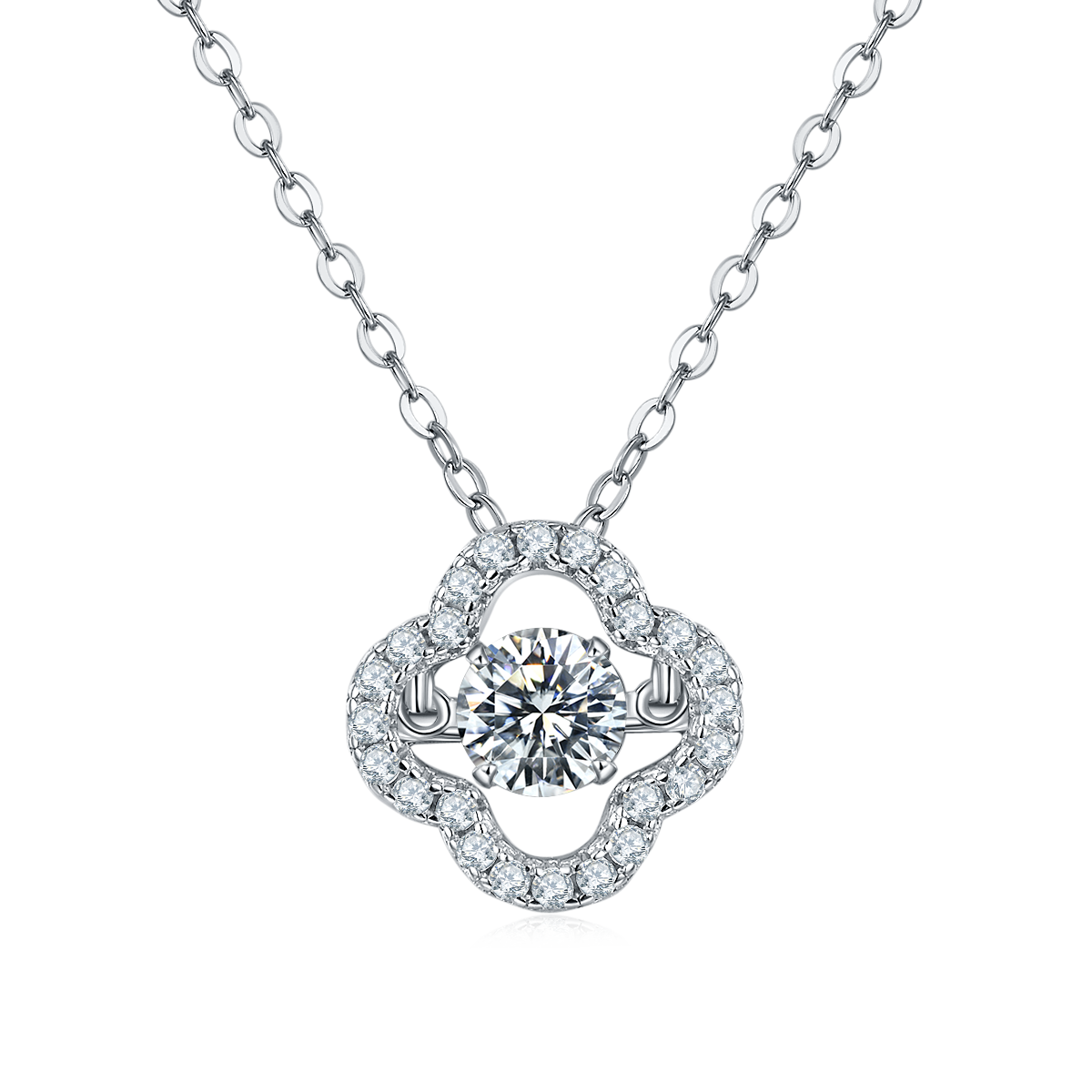 0.5 CT D Color Dancing Lucky Clover Moissanite Necklace in White Gold Plated Sterling Silver#2