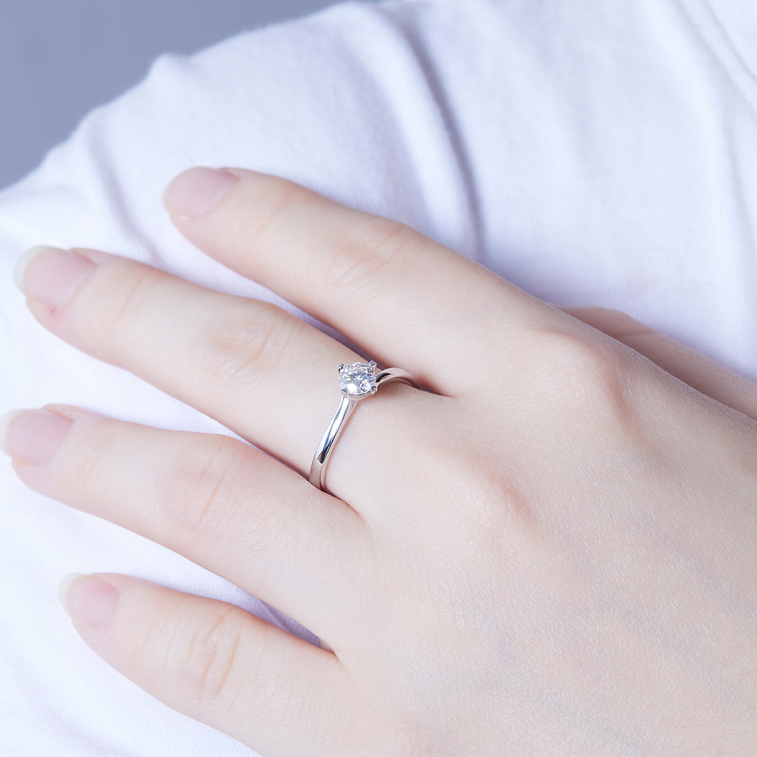 0.5 CT D Color Moissanite 4-Prong Twisted Shank Ring in White Gold Plated Sterling Silver#5