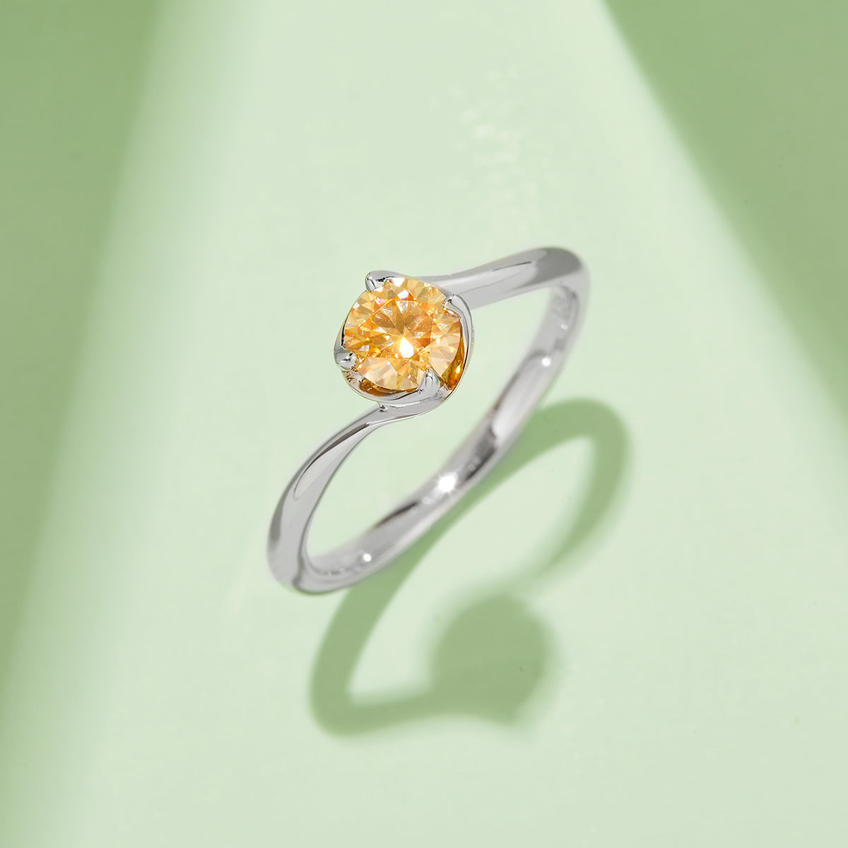 0.5 CT D Color Moissanite Flower Bud Twisted Shank Ring in White Gold Plated Sterling Silver#9