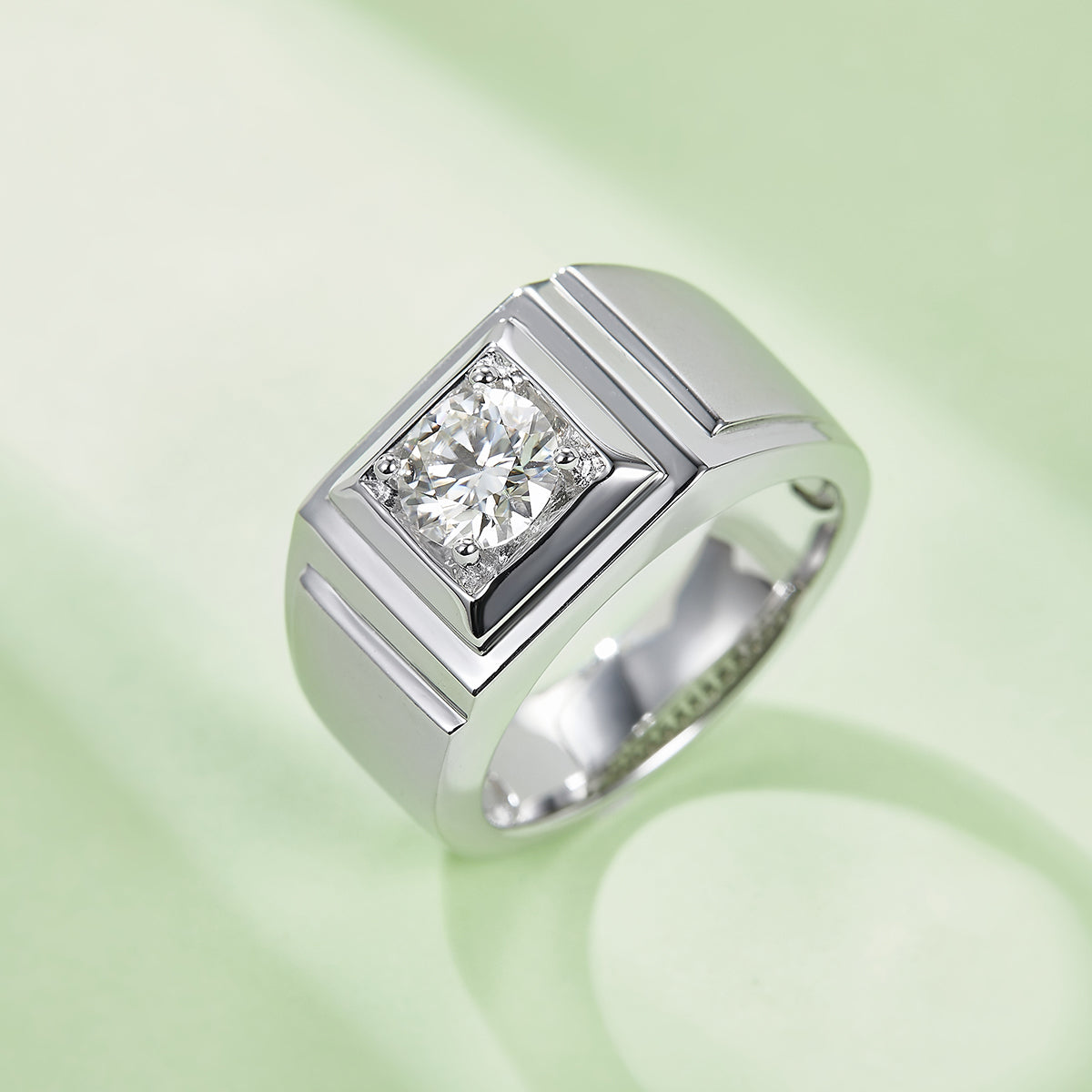 1.0 CT D Color Moissanite Charismatic Men's Band in White Gold Plated Sterling Silver#2