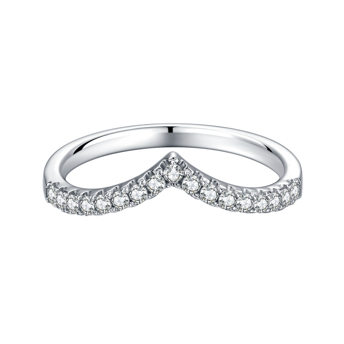 0.33 CT D Color Moissanite Melee V-Shaped Ring Guard in White Gold Plated Sterling Silver#2