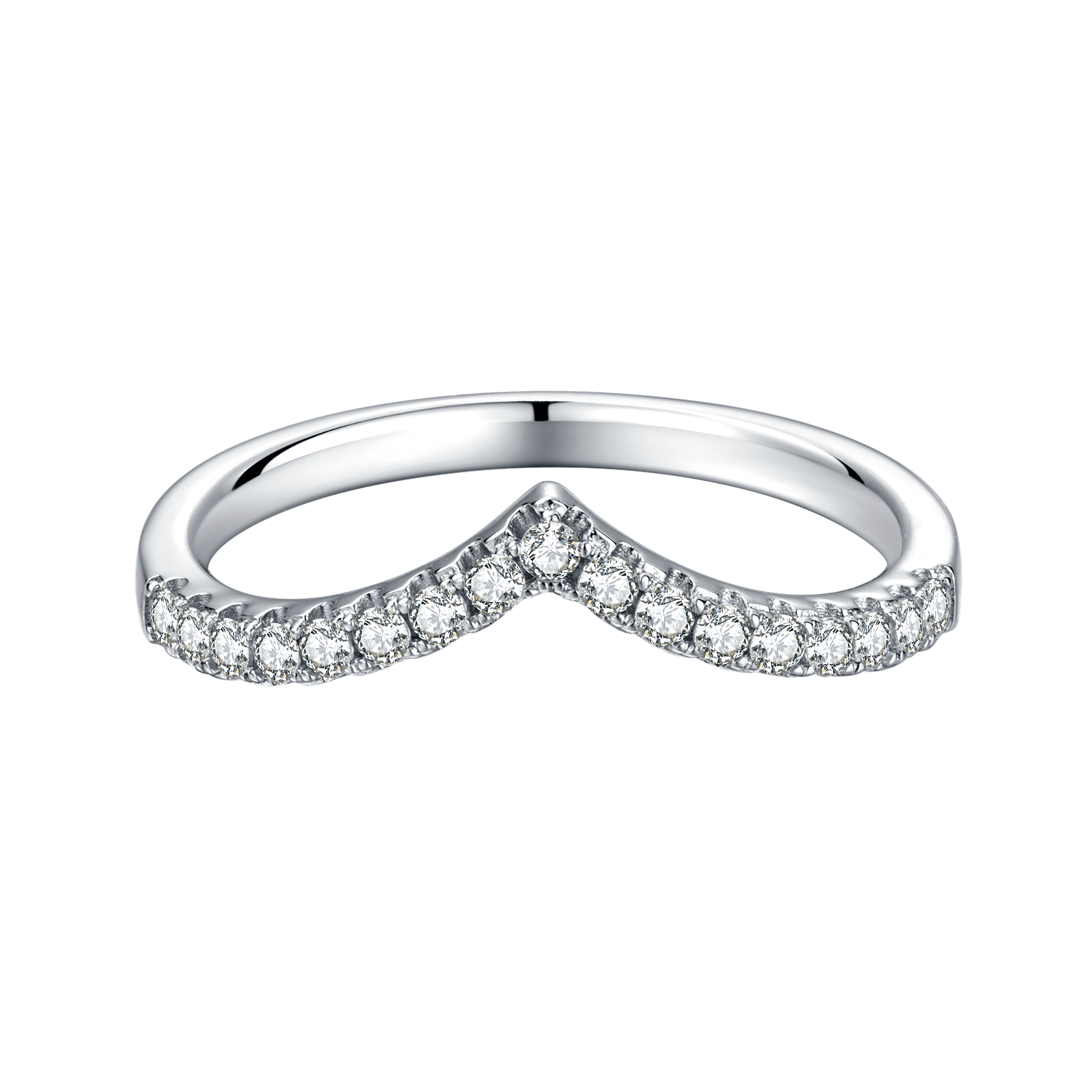 0.33 CT D Color Moissanite Melee V-Shaped Ring Guard in White Gold Plated Sterling Silver#2