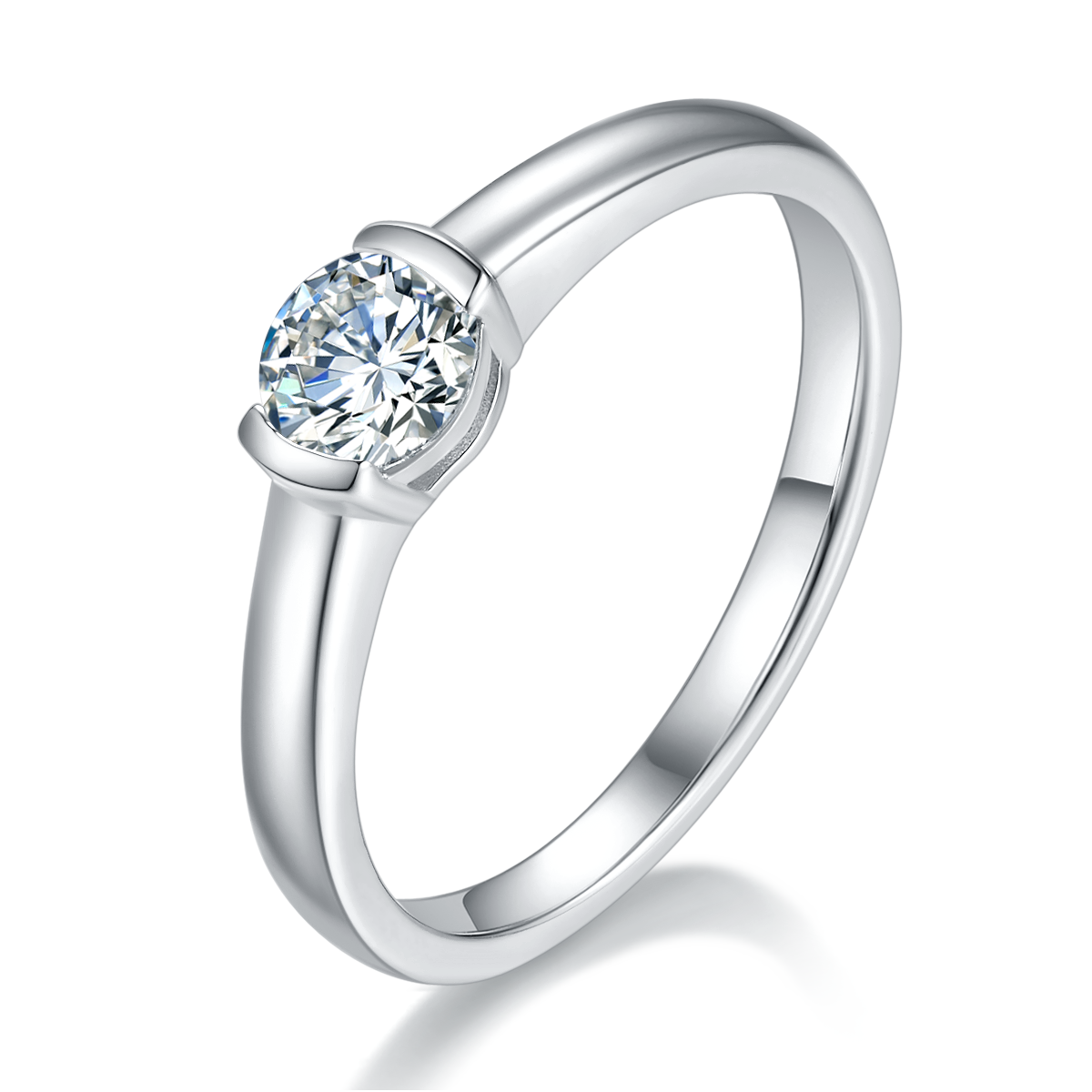 0.5 CT D Color Round Cut Moissanite Minimalist Ring in White Gold Plated Sterling Silver#2