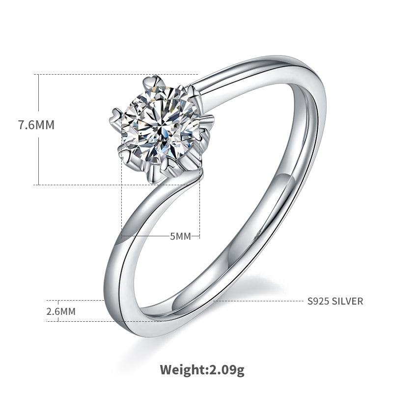0.5 CT D Color Moissanite Classic Snowflake Twisted Shank Ring in White Gold Plated Sterling Silver#4