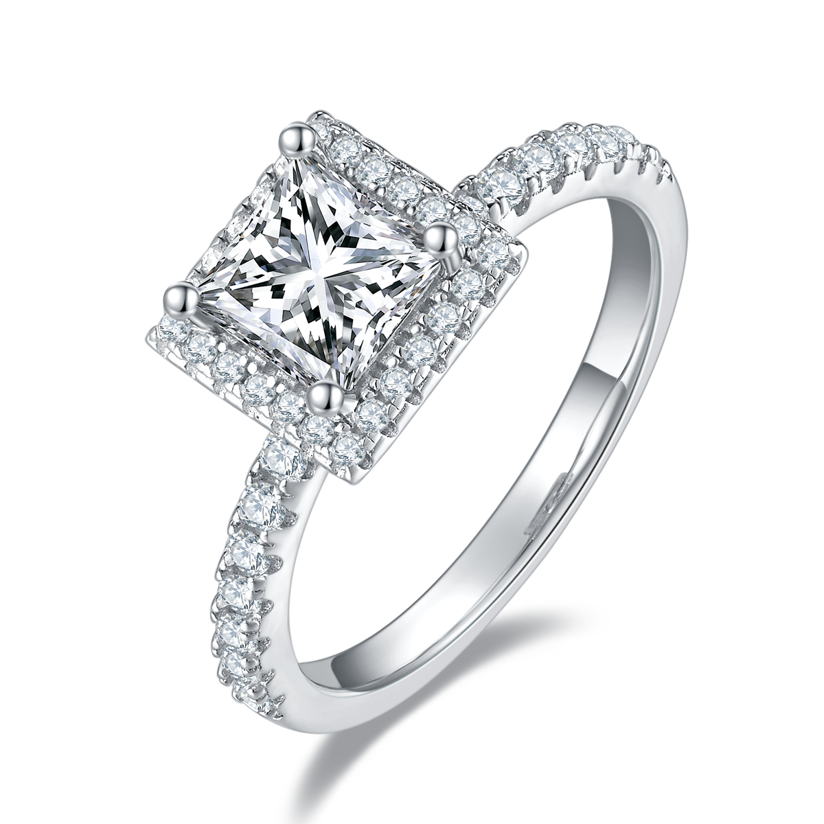 1.0 CT D Color Princess Cut Moissanite Dainty Ring in White Gold Plated Sterling Silver#6