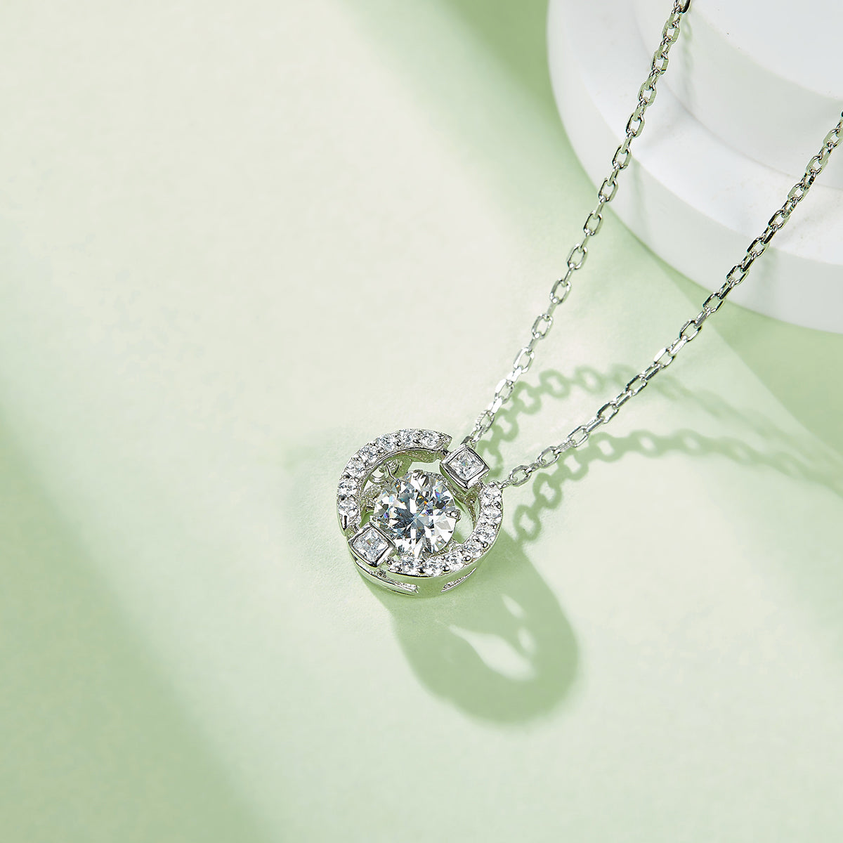 0.5 CT D Color Dancing Dream Moissanite Necklace in White Gold Plated Sterling Silver#5