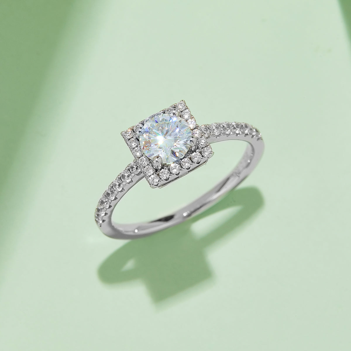 0.5 CT D Color Square Bezel Set Moissanite Halo Ring in White Gold Plated Sterling Silver#7