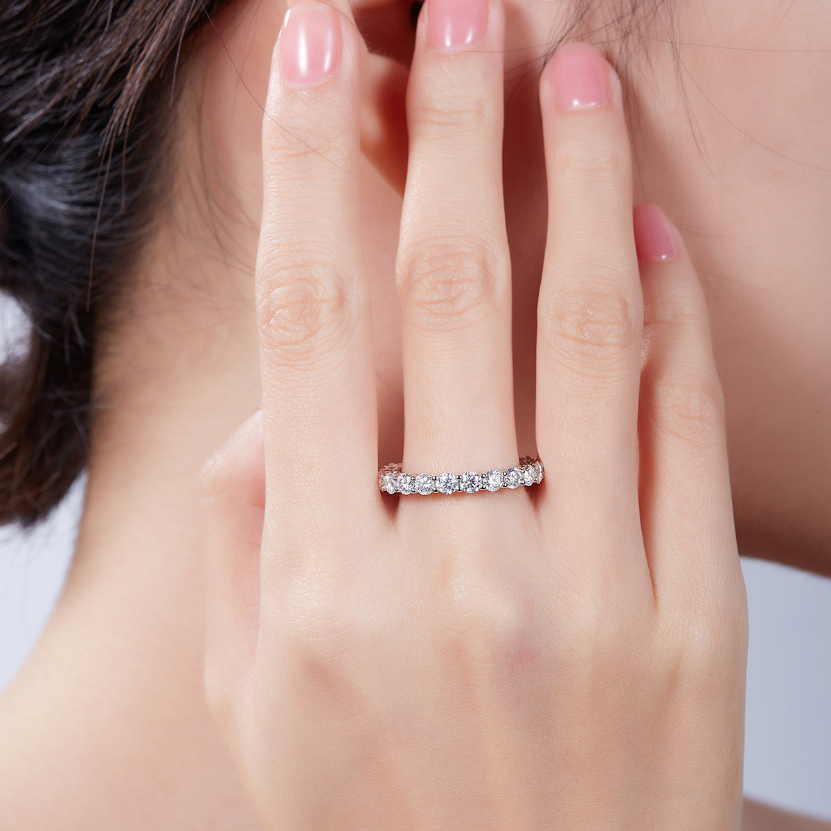 2.4 CT D Color Round Cut Moissanite Full Eternity Custom Ring in White Gold Plated Sterling Silver#7