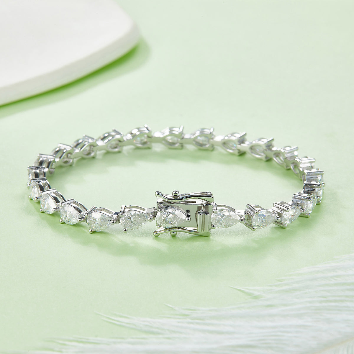 D Color VVS Moissanite Cluster Tennis Bracelet (Pear Cut, 0.5 CT Each) in White Gold Plated Sterling Silver#3