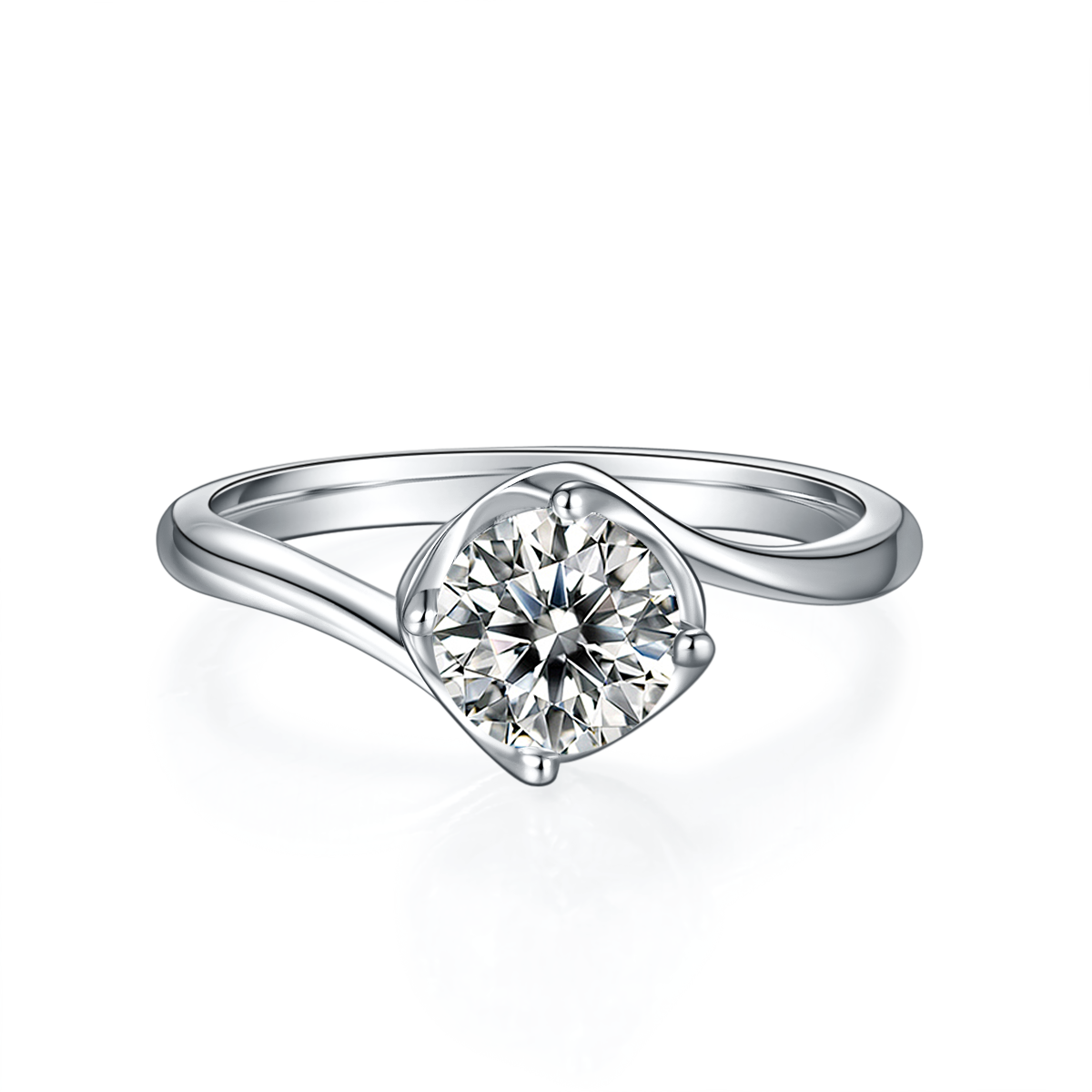 1.0 CT D Color Moissanite Flower Bud Twisted Shank Ring in White Gold Plated Sterling Silver#5