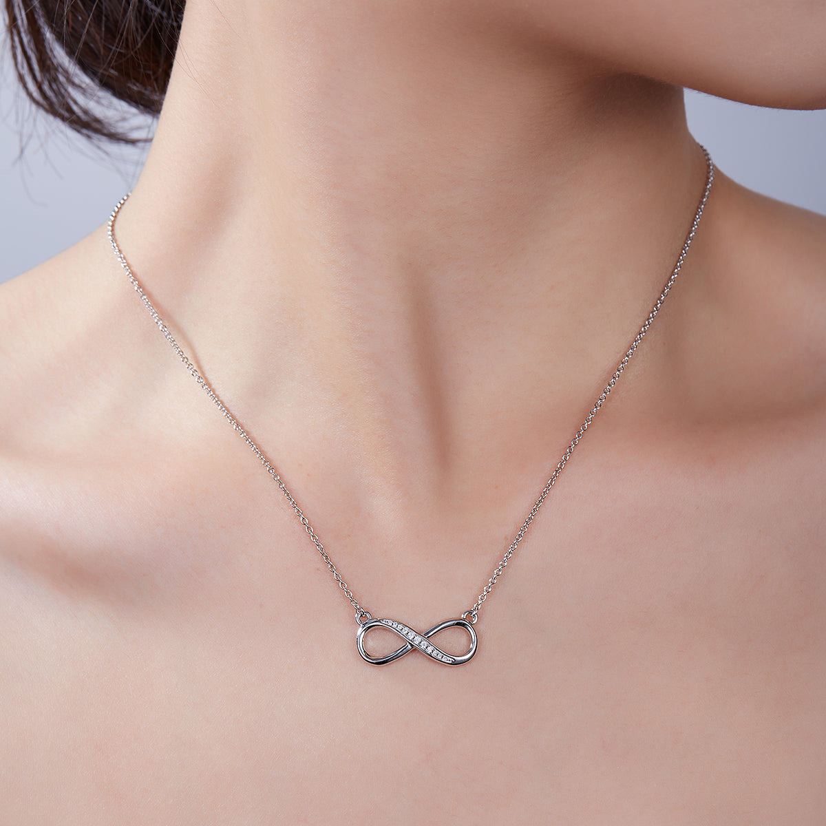 0.1 CT D Color Moissanite Melee Minimalist Infinity Love Pendant in Sterling Silver#10