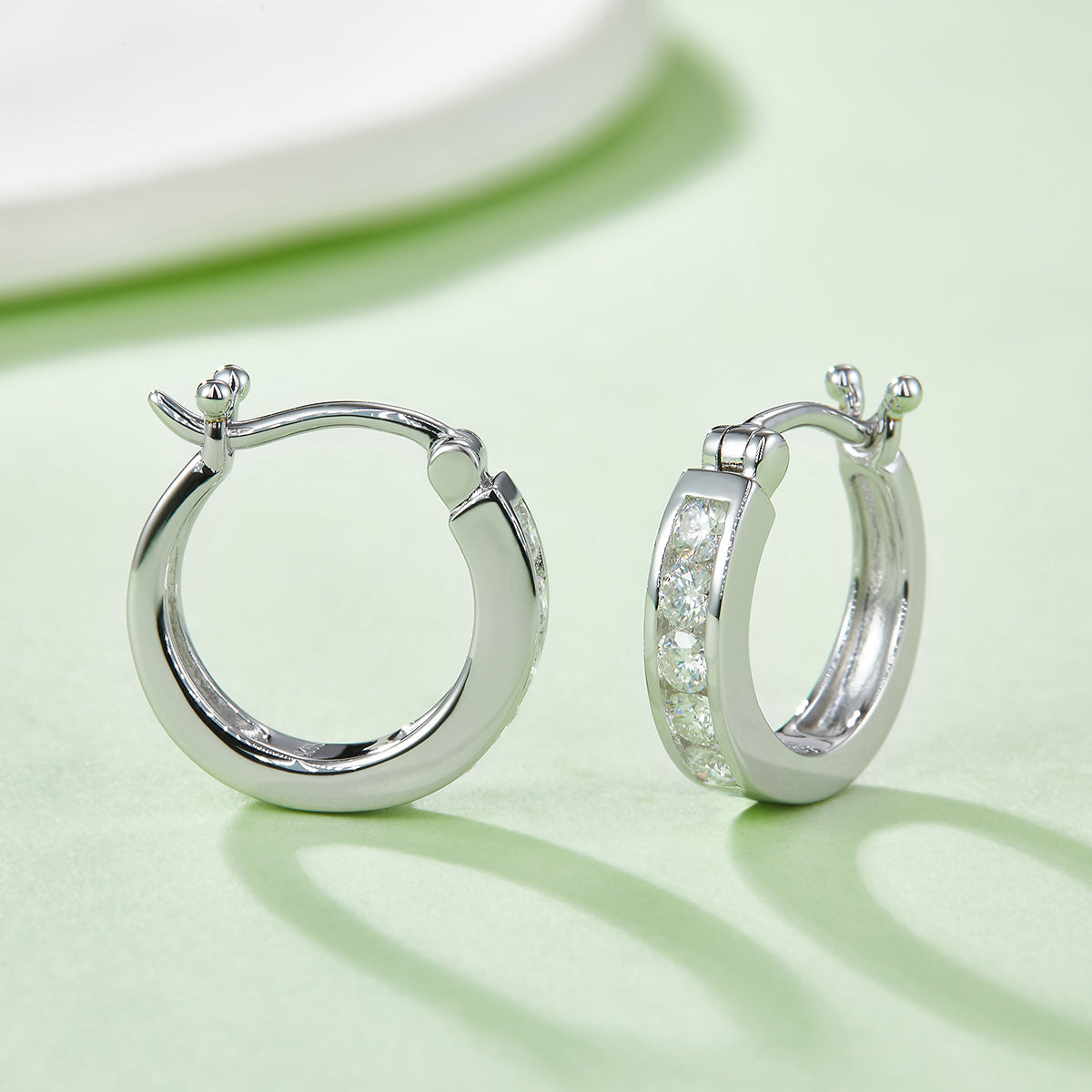 0.45 CT D Color Moissanite Melee Single Row Half Hoop Earrings in Sterling Silver#4