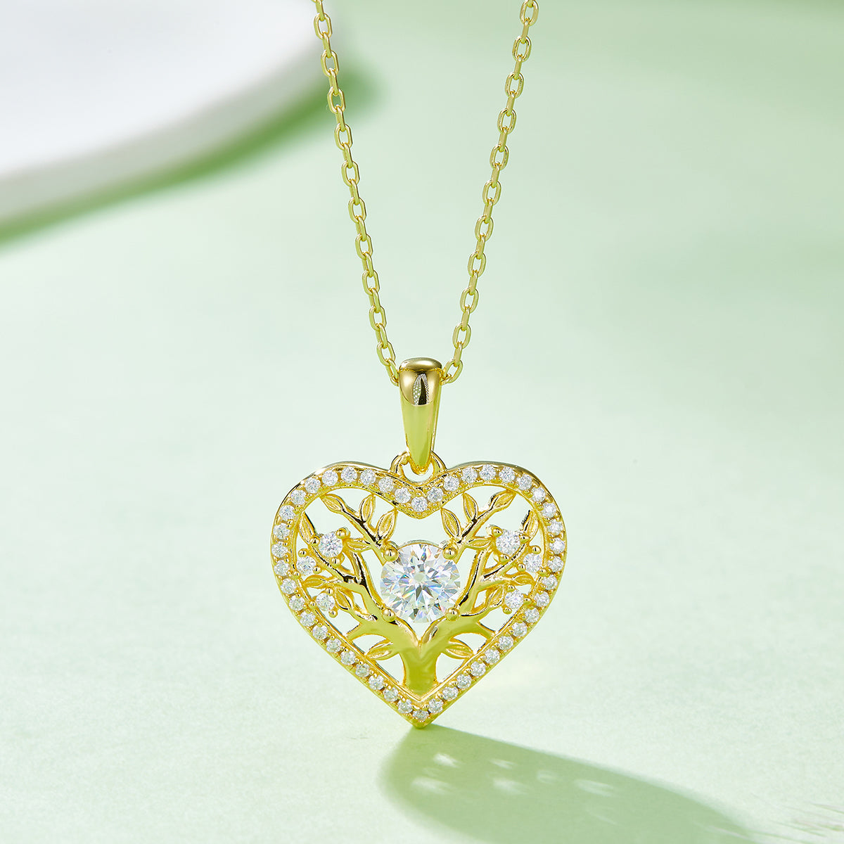 0.78 CT D Color Moissanite Melee Tree of Life Heart Pendant in Sterling Silver#8