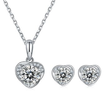 Moissanite Blooming Heart Pendant & Stud Earrings Set in White Gold Plated Sterling Silver#2