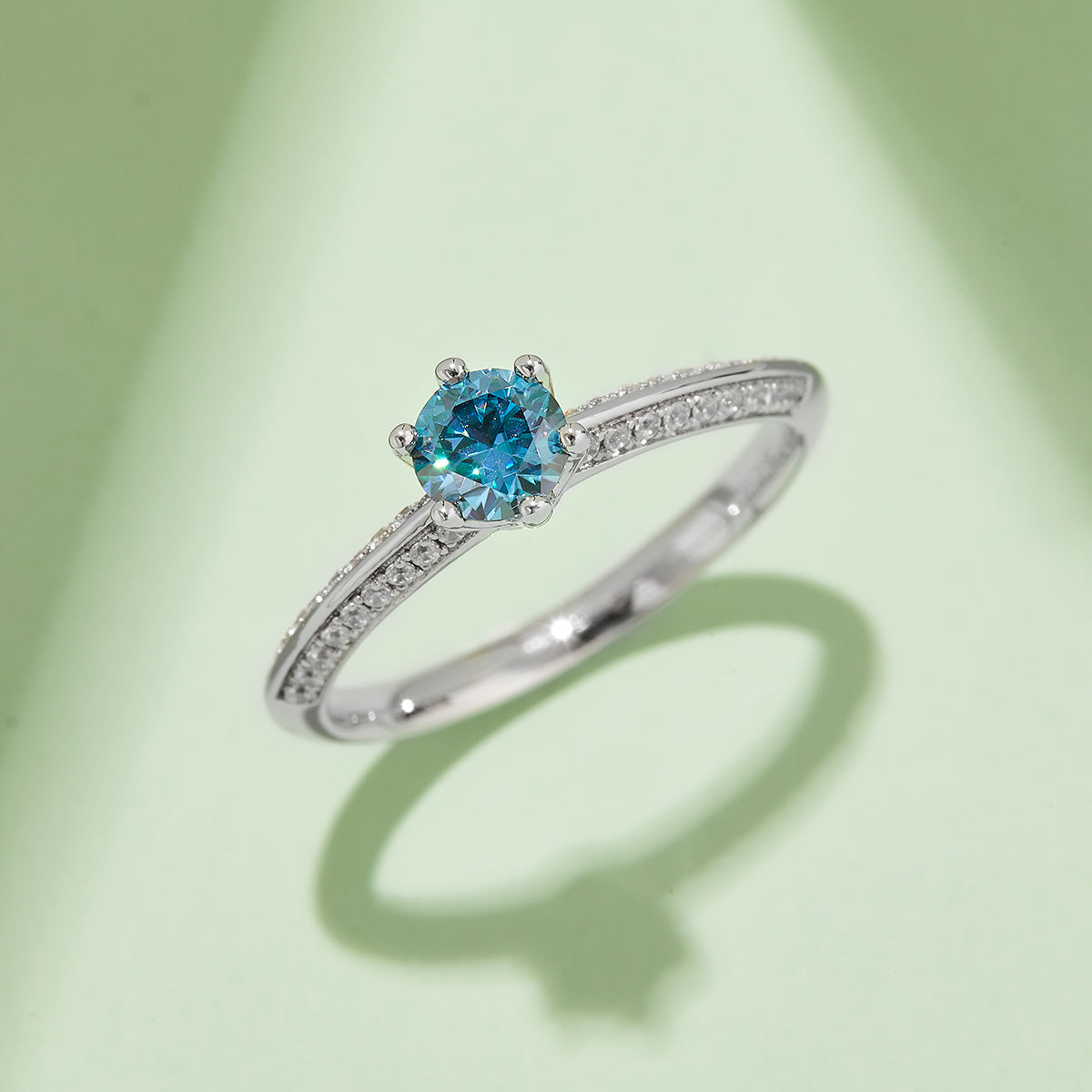 0.5 CT D Color Moissanite Majestic Halo Straight Shank Ring in White Gold Plated Sterling Silver#10