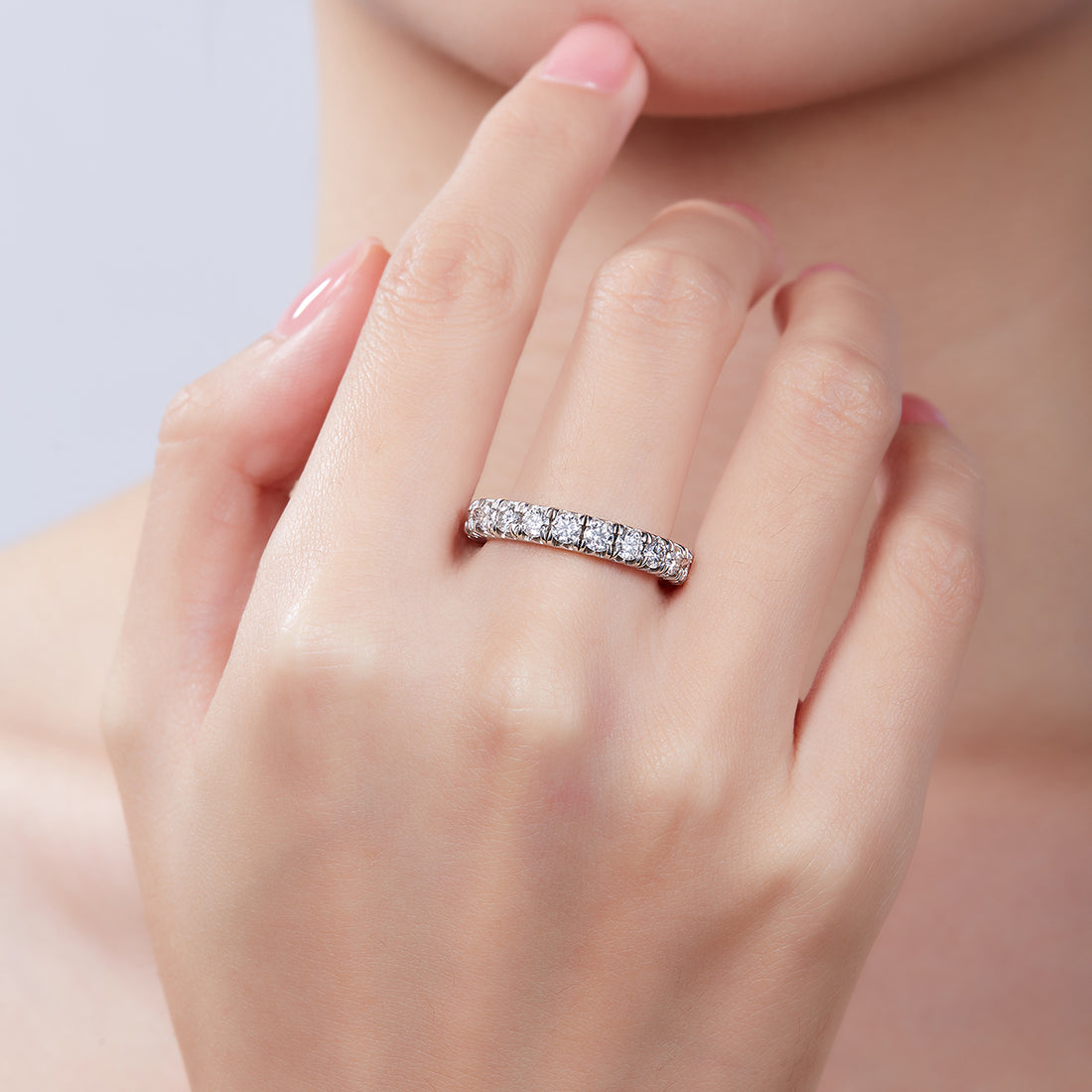 Moissanite Melee Tiger Prong Full Eternity Ring Guard (3.0mm) in White Gold Plated Sterling Silver#4