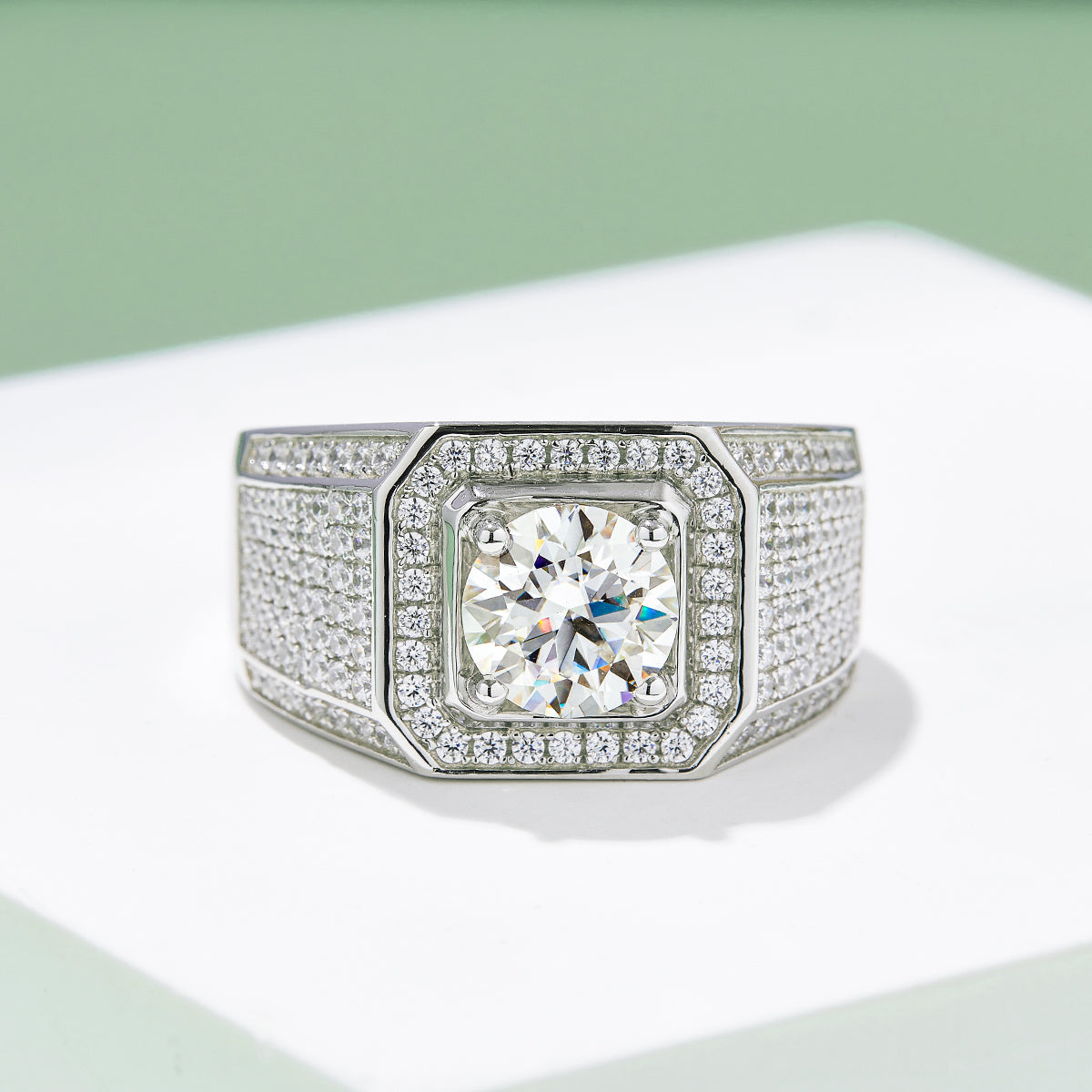 2.0 CT D Color Moissanite Elegant Men's Band in White Gold Plated Sterling Silver#4