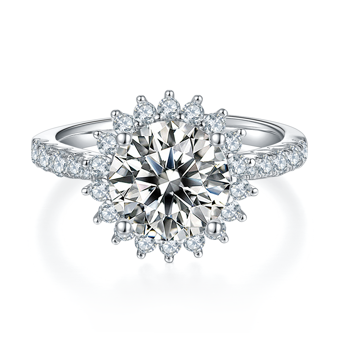 3.0 CT D Color Moissanite Sunflower Custom Ring in White Gold Plated Sterling Silver#5