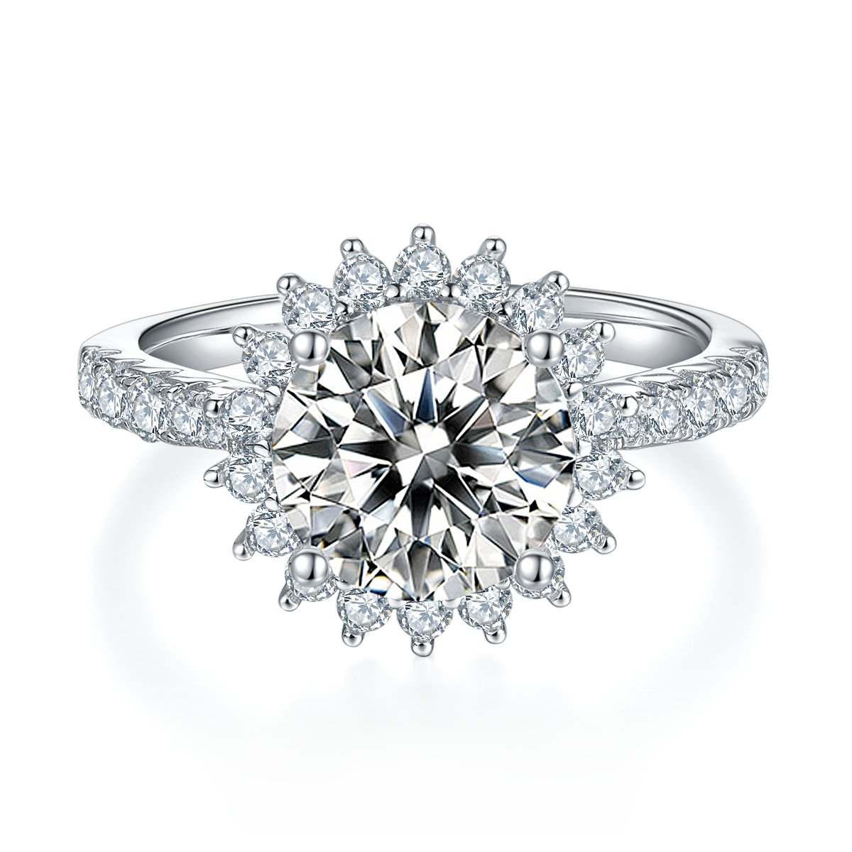 3.0 CT D Color Moissanite Sunflower Custom Ring in White Gold Plated Sterling Silver#5