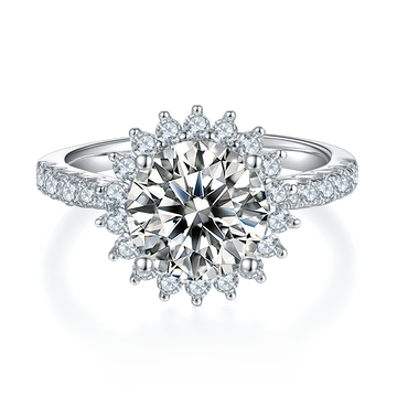 3.0 CT D Color Moissanite Sunflower Custom Ring in White Gold Plated Sterling Silver#5