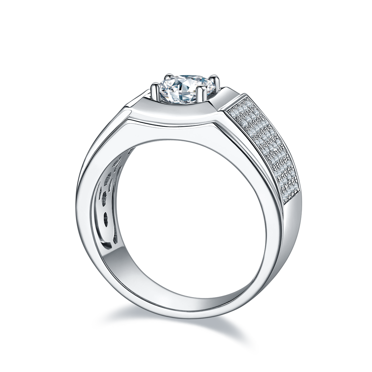 1.0 CT D Color Moissanite Rugged Men's Band in White Gold Plated Sterling Silver#6