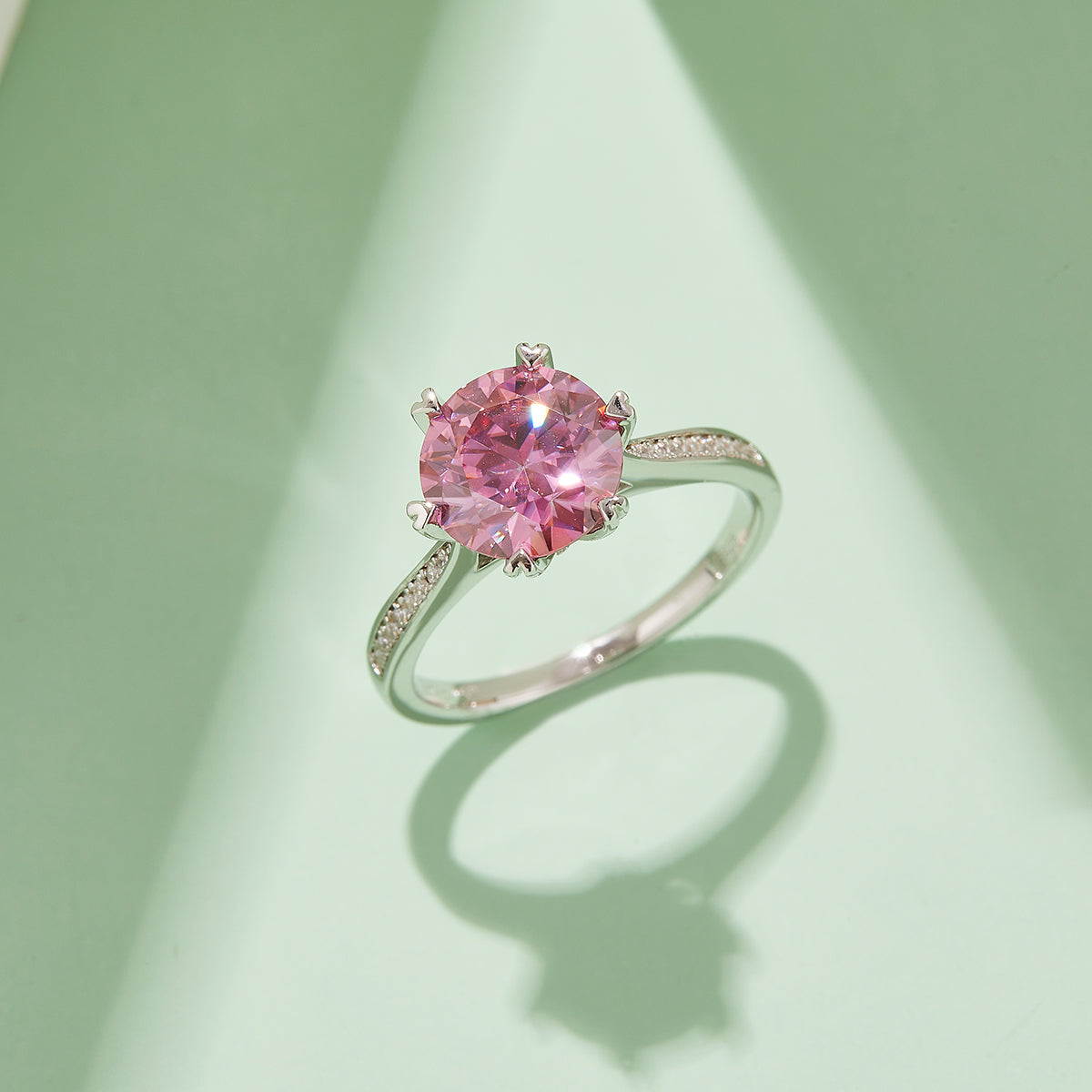 3.0 CT D Color Moissanite Spinning Fortune Custom Ring in White Gold Plated Sterling Silver#8