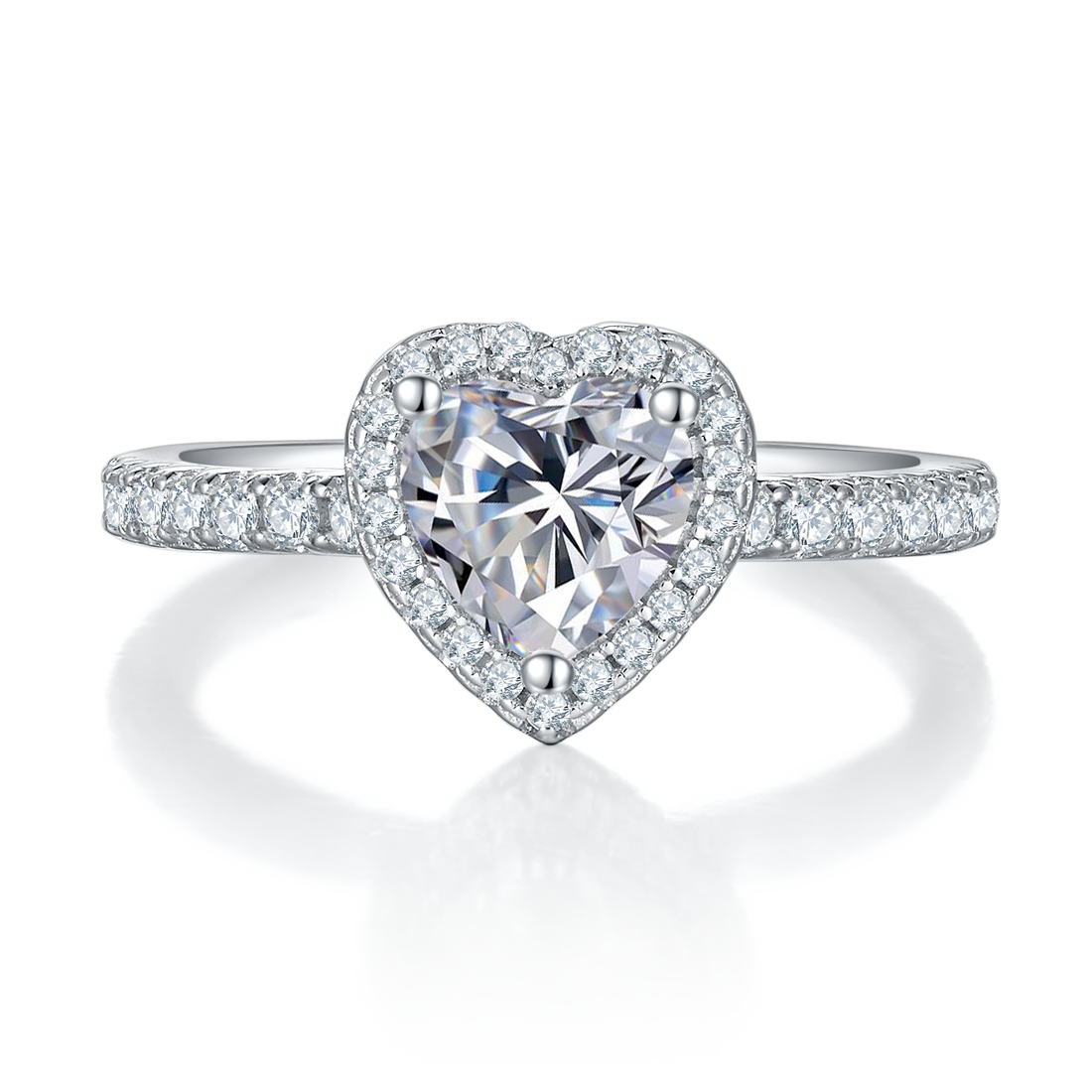 1.0 CT D Color Heart Cut Moissanite Dainty Ring in White Gold Plated Sterling Silver#5
