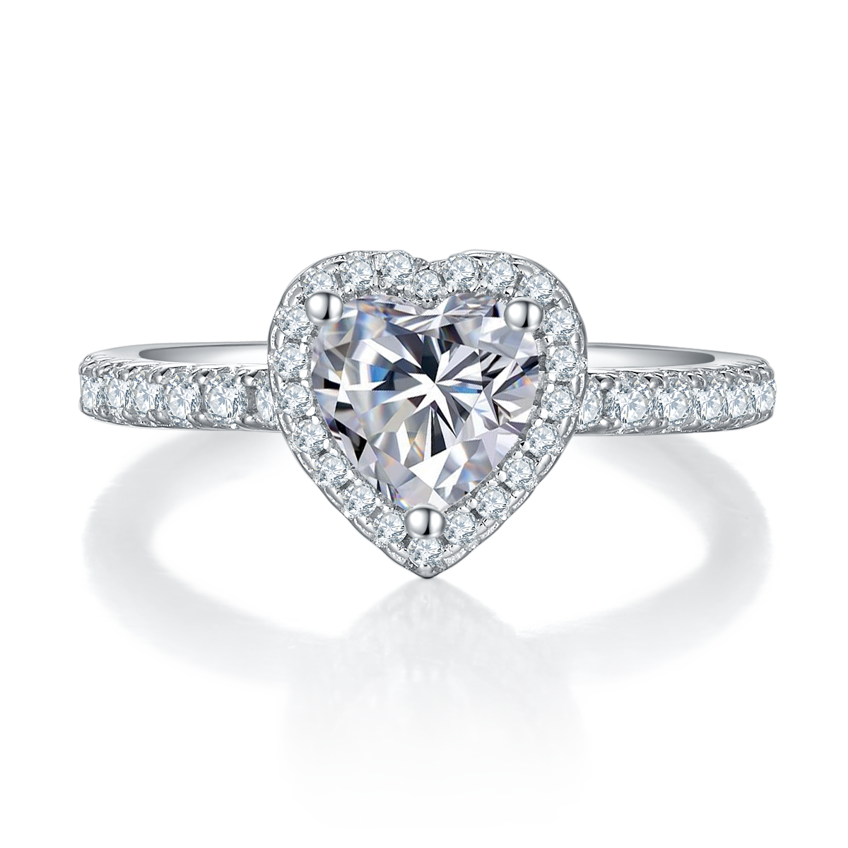 1.0 CT D Color Heart Cut Moissanite Dainty Ring in White Gold Plated Sterling Silver#5