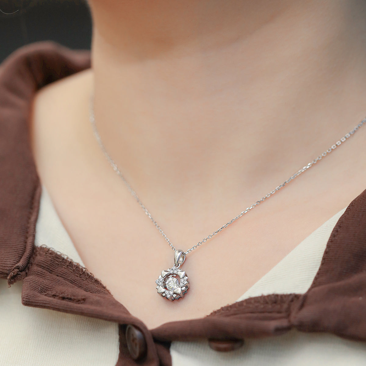 0.5 CT D Color Dancing Joy Moissanite Necklace in White Gold Plated Sterling Silver#6