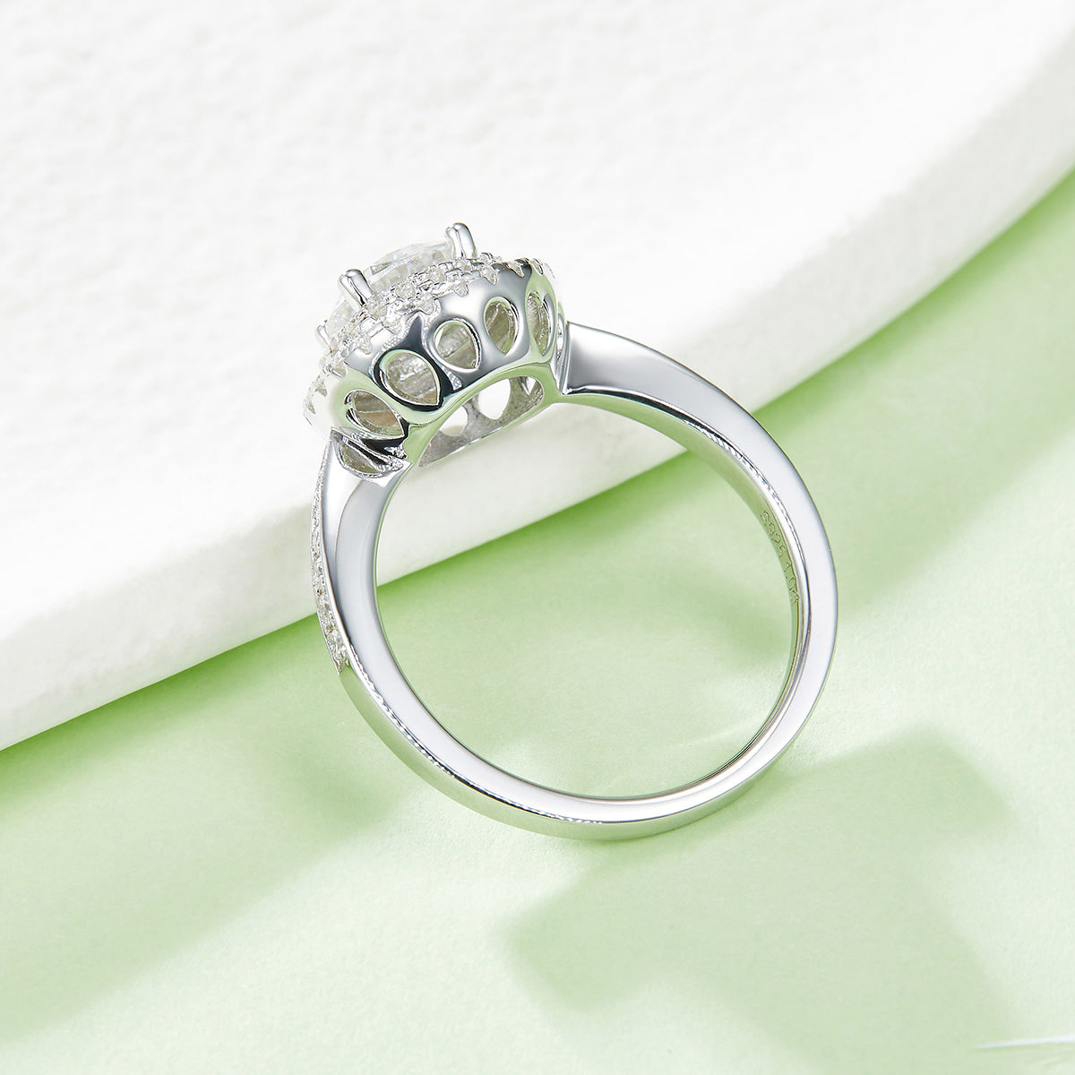 1.0 CT D Color Round Cut Moissanite Halo Ring in White Gold Plated Sterling Silver#3